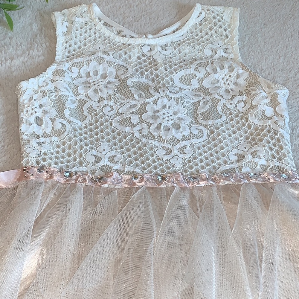 Rare Editions 12 Lace Overlay Dress EUC Cream Blush Color Special Occasion - Picture 11 of 17